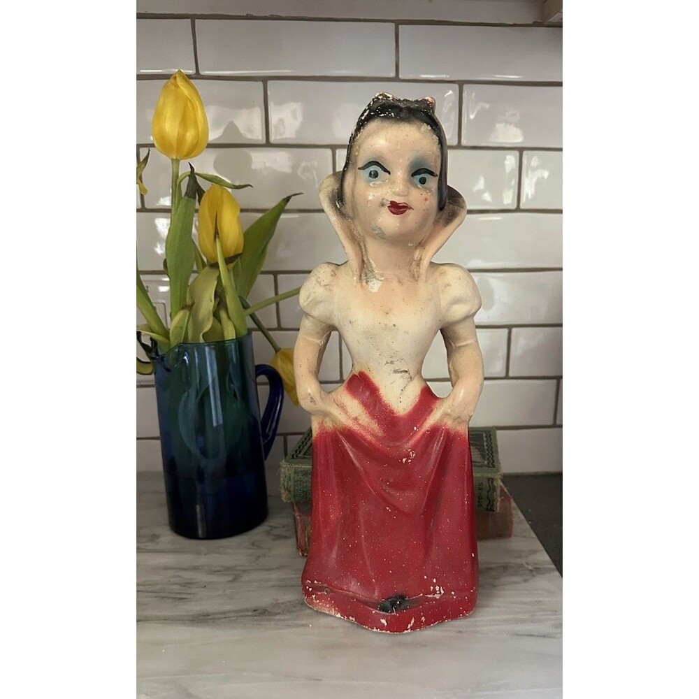 Vintage 30's 40's Snow White Carnival Chalkware Prize Figurine 13.75” Midcentury